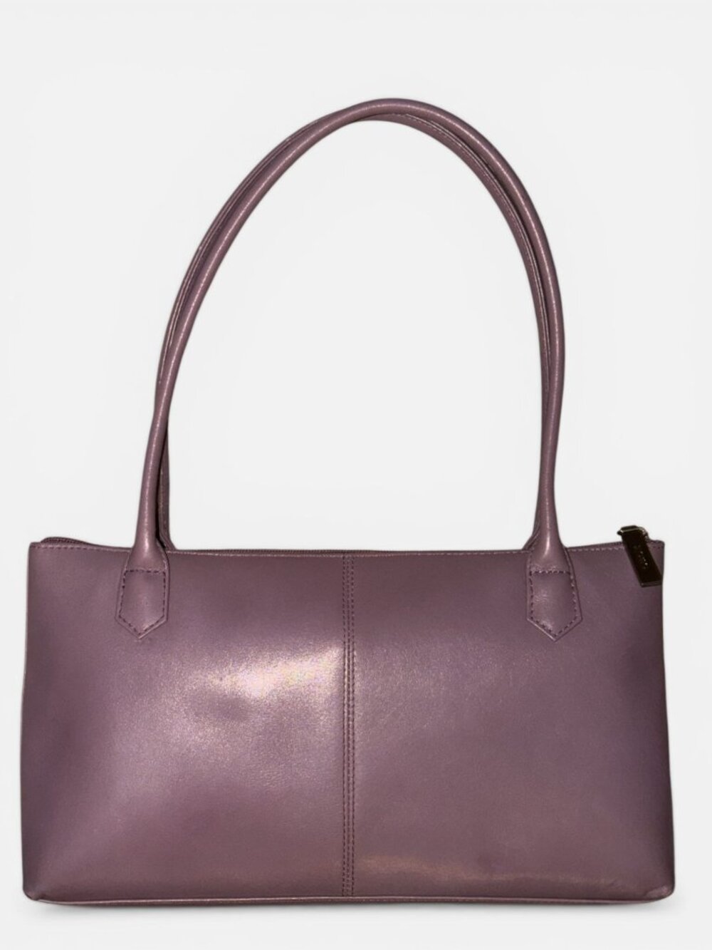 VTG Hobo East West Shoulder Bag Mauve Purple Leather 2-Handle Handbag Y2K Spring - Picture 4 of 8